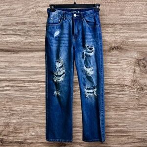 🎈3/$20! 
Blue age distressed, destroyed high waist wide leg jeans. Size 3.